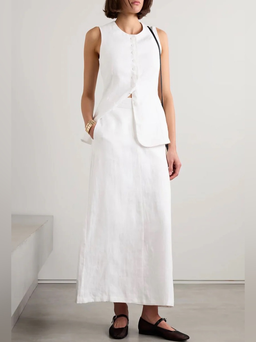 Faithful The Brand White Nelli  Linen Maxi Skirt XS